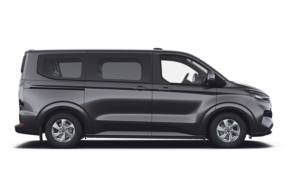 Ford Tourneo Connect in Schwarz. Seitenansicht vor weißem Hintergrund. Teil der Vans- & Kleinbusse von Ford.